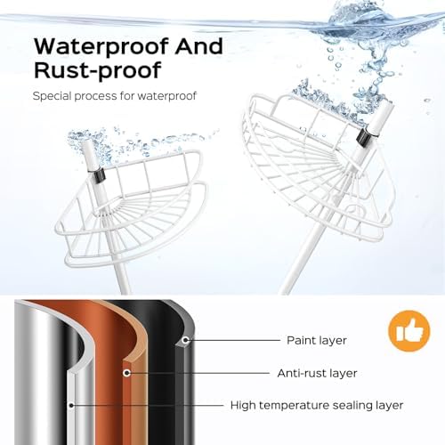 HAMITOR Rustproof Bathtub Corner Shelf, 4-Tier Shower Caddy Tension Pole - Image 2