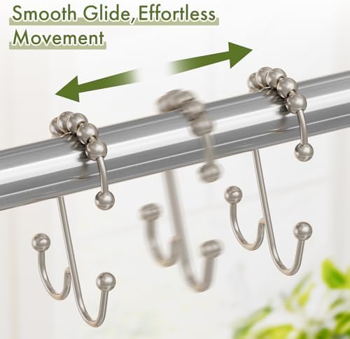 Bathway Nickel Shower Curtain Hooks Rings, Double Shower Hooks - Image 2
