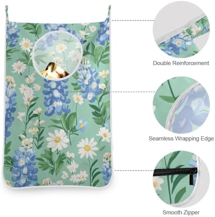 Mint Green Bluebonnet and Daisies Hanging Laundry Hamper Door Hampers Bag Basket - Image 5
