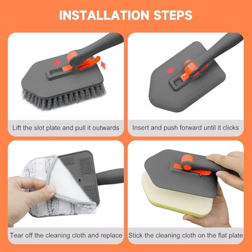 nacena Shower Scrubber with Long Handle, 3 in 1 Tile Tub Scrubber Brush with 3 - Image 6