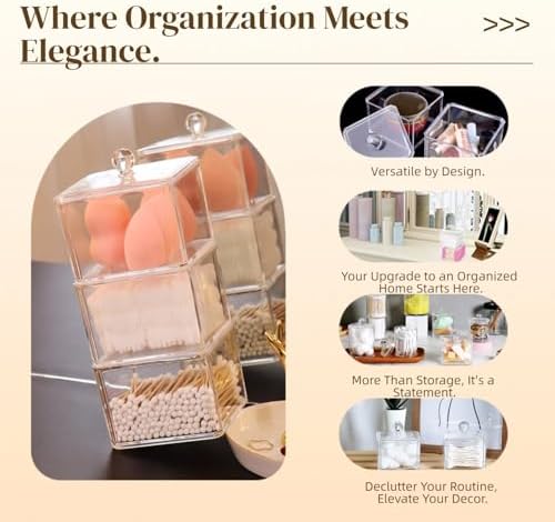 Stackable Square Acrylic Cotton Ball Holder Q-tip Holder Bathroom Swab Dispenser - Image 6