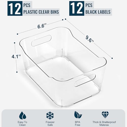 12 PACK Clear Plastic Storage Bins, Kitchen Cabinet Pantry Organizer Bins - Image 2