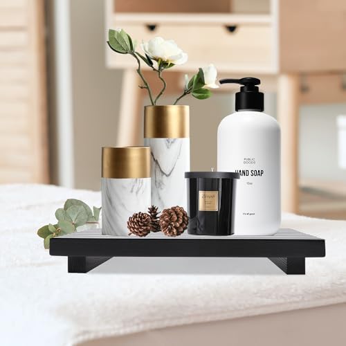 Black Bathroom Counter Tray Organizer Wood Riser Stand Kitchen Soap Holder - Image 2