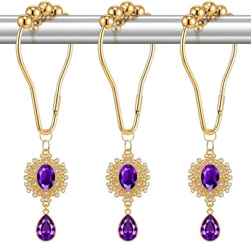 12PCS Purple Gem Shower Curtain Hooks, Elegant Bathroom Decor by Koveni