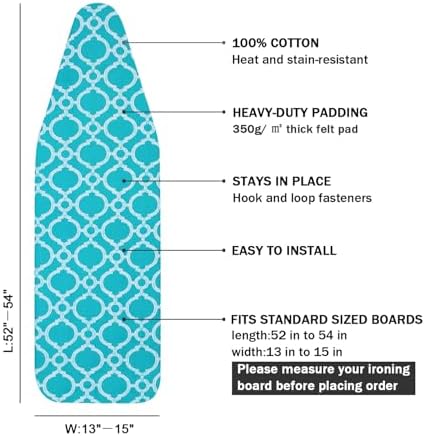 Ironing Board Cover and Pad Standard Size 15" x 54", 3 Pairs of Hook and Loop - Image 2