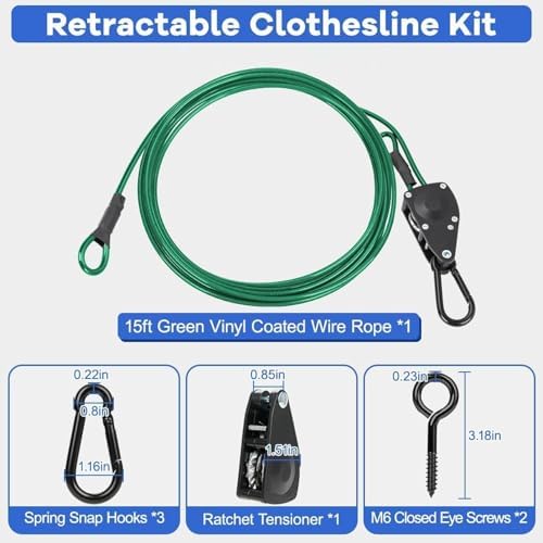 TooTaci Outdoor Clothesline Kit, 45ft 3/16" Green PVC Coated Clothes Cable - Image 2