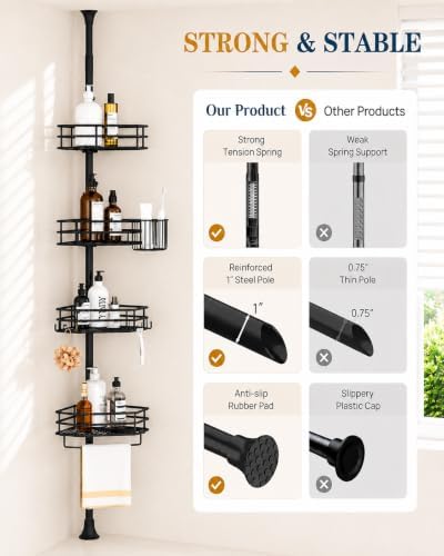 SEIRIONE Corner Shower Caddy Tension Pole, Quick Setup, Rust-Free Bathroom - Image 6