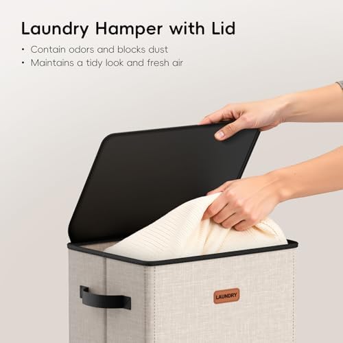 100L Laundry Hamper with Lid, Large Clothes Hampers with Removable Bag - Image 4