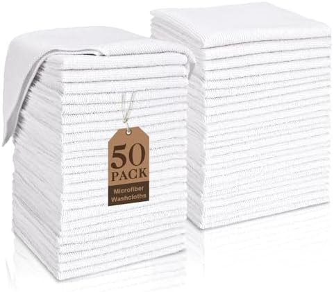 TEAWOO White Washcloths Bulk 50 Pack, Highly Absorbent & Quick Drying by TEAWOO