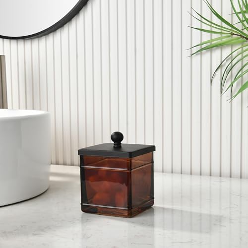 Amber Glass Cotton Jar Holder – Black Lid Elegant Bathroom Storage Canister - Image 7