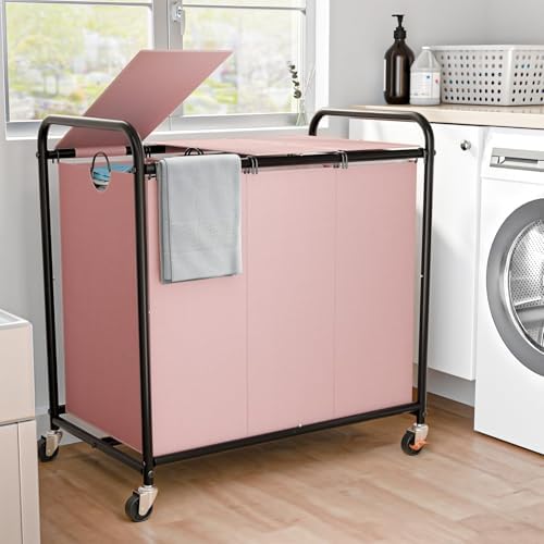 180L Laundry Sorter 3 Section, Rolling Laundry Basket by OLLDIDE