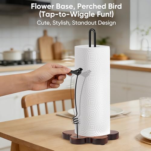 Wood Paper Towel Holder Countertop, Flower Shaped Wood Base - Image 3
