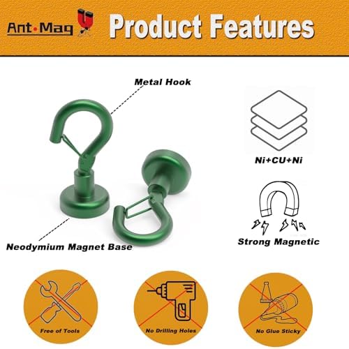 Ant Mag Magnetic Hooks Heavy Duty 22LBS Strong Magnet Snap Hooks 8 Pack - Image 4