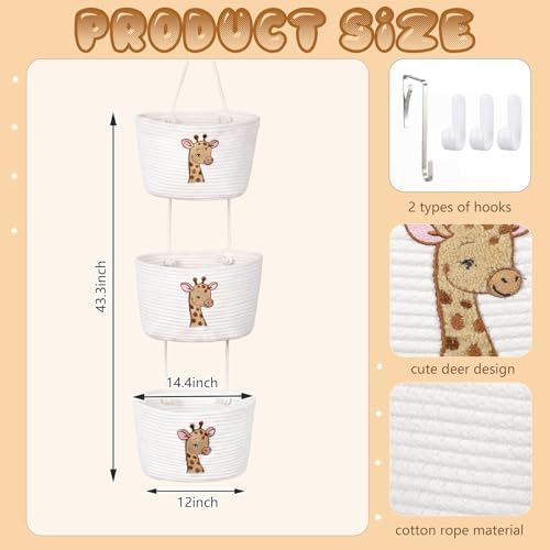 Woodland Animal Basket Deer Nursery Decor 3-tier Deer Cotton Rope Hanging - Image 2