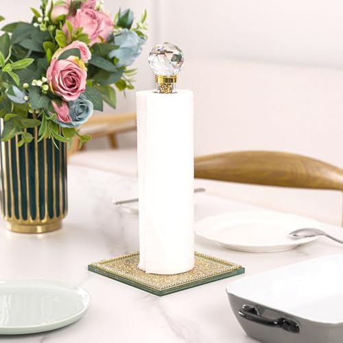Gold Crystal Standing Paper Towel Roll Holder Countertop Weighted Rack - Image 5