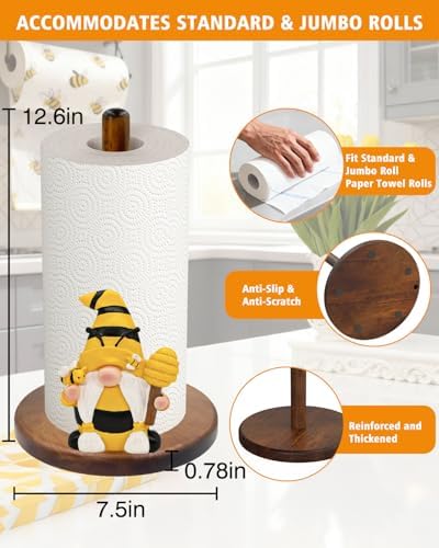 Bee Gnome Paper Towel Holder, Honey Bee Farmhouse Kitchen Countertop Decor - Image 5