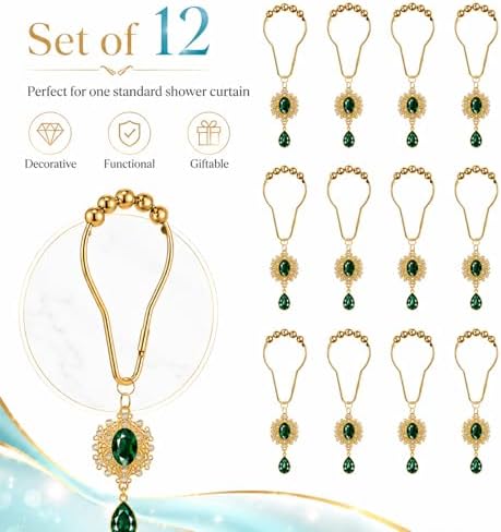 12PCS Green Gem Shower Curtain Hooks, Elegant Bathroom Decor - Image 5