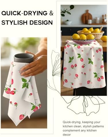 Miss Adola 150GSM Flour Sack Kitchen Towels Set of 2, Strawberry - Image 5