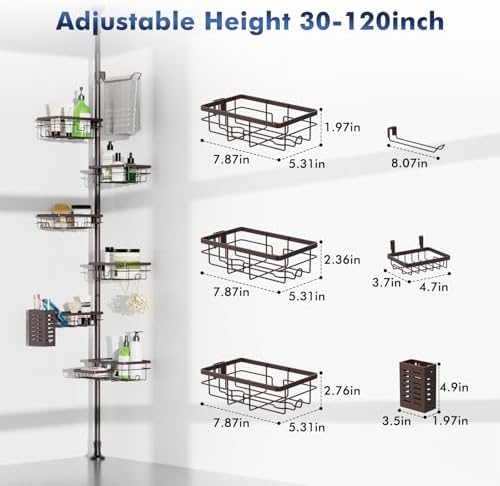 Corner Shower Caddy Tension Pole, Bathroom Organizer and Storage - Image 5