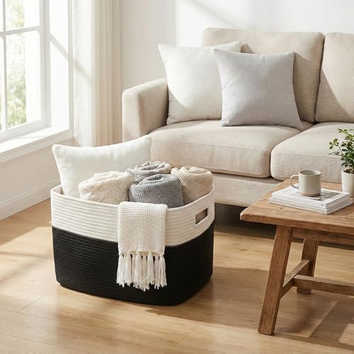 JMvicyroam 65L Large Woven Cotton Rope Blanket Basket - Image 2