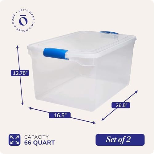 HOMZ Clear Plastic Storage Bins w/Latching Lid, 66 Qt, 2 Pack - Image 4