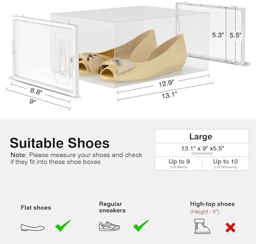 Shoe Boxes, 12 Pack Clear Plastic Stackable Shoe Storage Boxes Fit US Size 10 - Image 3