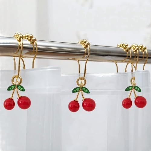 12Pcs Cherry Shower Curtain Hooks Rings, Fruit Themed Bathroom Decor - Image 4