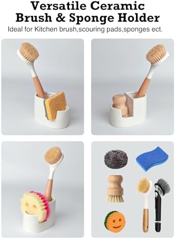 Ceramic Sponge Holder for Kitchen Sink, 2-in-1 Sponge & Brush Organizer - Image 7