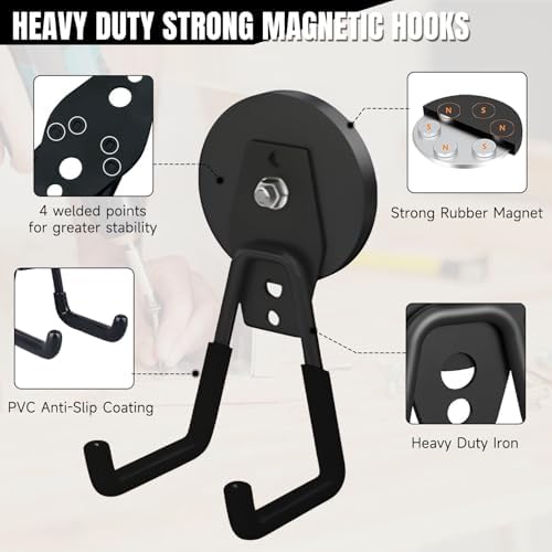 4 Pack Magnetic Hooks Heavy Duty, 2.6'' Large Strong Utility Magnet Hooks - Image 2