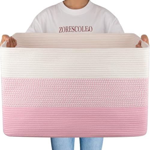 OIAHOMY 108L Extra Large Blanket Basket Dog Toy Basket Pink&White by MasterofSpaceOptimization