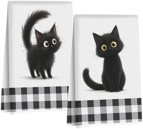 Jztco 2 Pcs Cute Cat Kitchen Towels, Cat Gifts Reusable Hand Towels-2 by Jztco