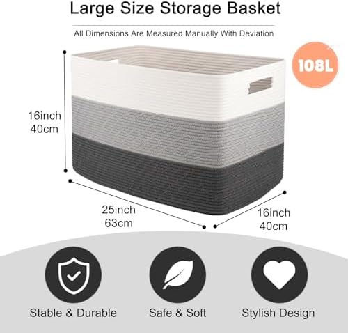 OIAHOMY 108L Extra Large Blanket Basket Dog Toy Basket radient Dark Grey - Image 3