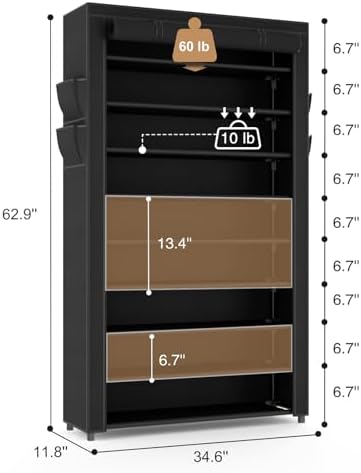 VILICK Shoe Rack with Cover Narrow Shoe Organizer with Pockets 10 Tier Tall - Image 3