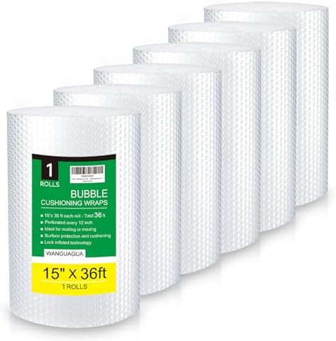 WANGUAGUA Bubble Packing Wrap, Carton of 6 Rolls 15 Inch x 36 ft by WANGUAGUA