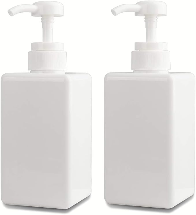Plastic Pump Bottle Refillable Lotion Soap Dispenser 15oz White 2 Pack | Sturdy by JiatuA