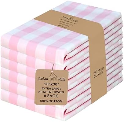 Urban Villa Kitchen Towels Cotton Dish Towels 20”x30” Pink Wht by CottonTrends