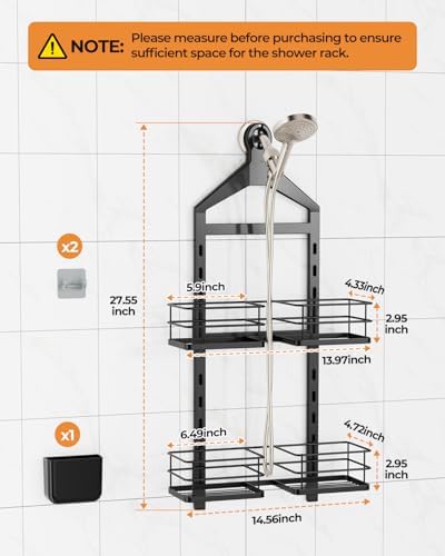 ODesign 2 Tier Shower Caddy for Handheld Shower Heads Anti-Swing Black - Image 2