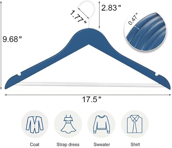 TOPIA HANGER Premium Wooden Hangers 16 Pack Blue/White Coat Hangers | Non-Slip - Image 2