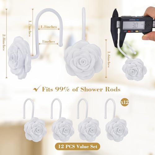 Metal Rose Shower Curtain Hooks, Rust-Resistant Hooks - Image 3