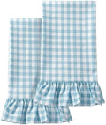 HunnmingRe 2 Pcs Light Blue Gingham Kitchen Towels Cotton Ruffled by HunnmingRe