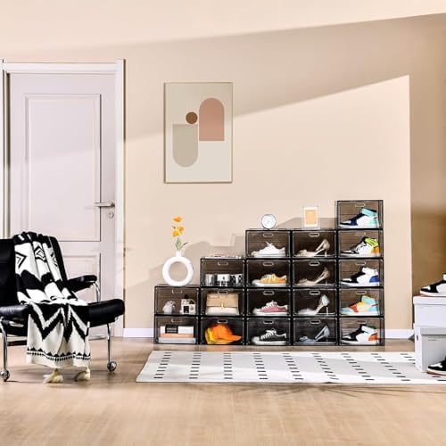 8 Pack Drop Side Shoe Boxes, Large Stackable Shoe Storage, Thick Plastic - Image 5