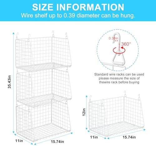 3-Pack Large Hanging Laundry Basket: Wire shelves - Image 6