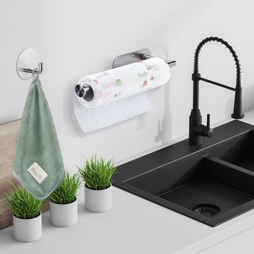 Paper Towel Holder with 2 Hooks-Under Cabinet Paper Towel Holder - Image 3