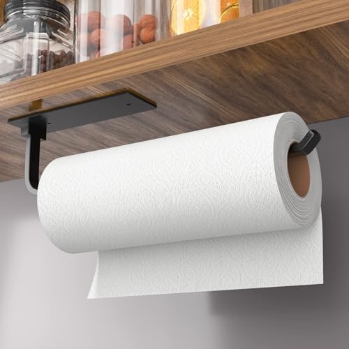 Paper Towel Holder Under Cabinet, Self-Adhesive or Drilling, Matte Black by niffgaff
