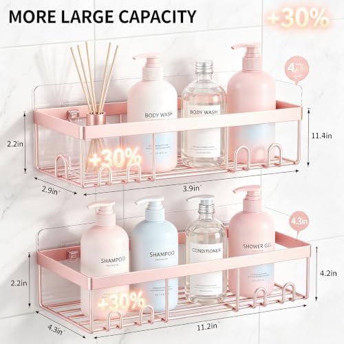 Moforoco Shower Caddy Shelf Organizer Rack, Self Adhesive Black Bathroom - Image 2