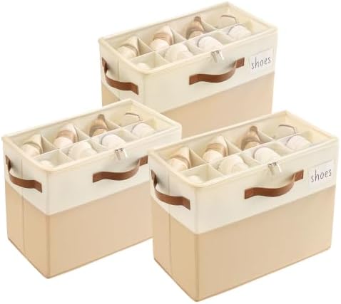 Varhomax Shoe Organizer Box for Closet, Small Fabric Storage Basket 3 Pack by Varhomax