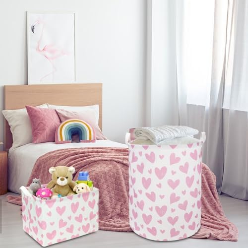 NTAOHAMPER Pink Heart Laundry Hamper, Laundry Basket, Girls Nursery Hamper - Image 3