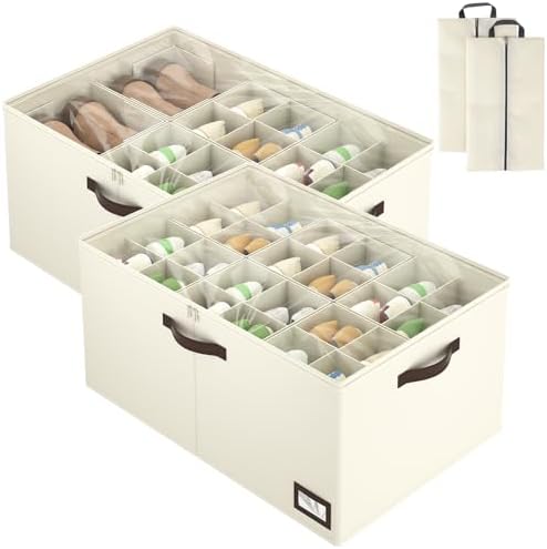 OIAHOMY 2 Pack Shoe Organizer for Closet, Large Foldable Shoe Storage Bins by MasterofSpaceOptimization