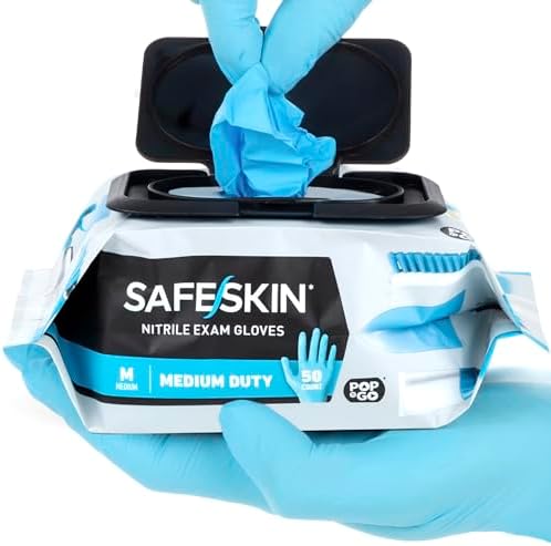 SAFESKIN Disposable Nitrile Gloves in POP-N-GO Pack Medium Duty, Powder-Free by SAFESKIN