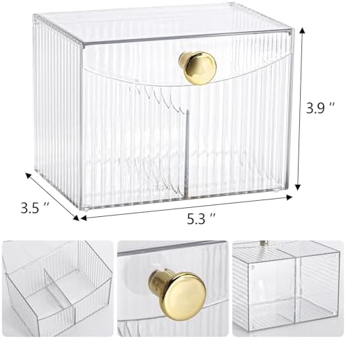 Tbestmax Qtip Holder Dispenser 2-Section Clear Bathroom Organizer 2 Grids - Image 2